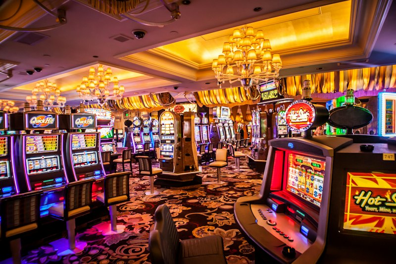 Casino slot machines glowing at night